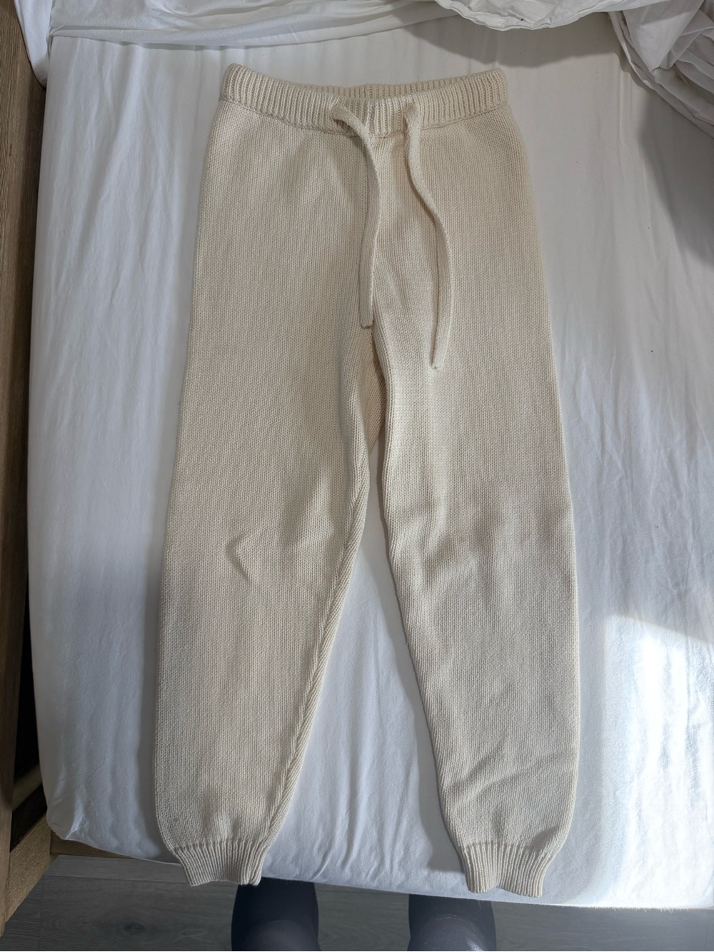 Kids Neutral Cream Knit Joggers with Drawstring Waist